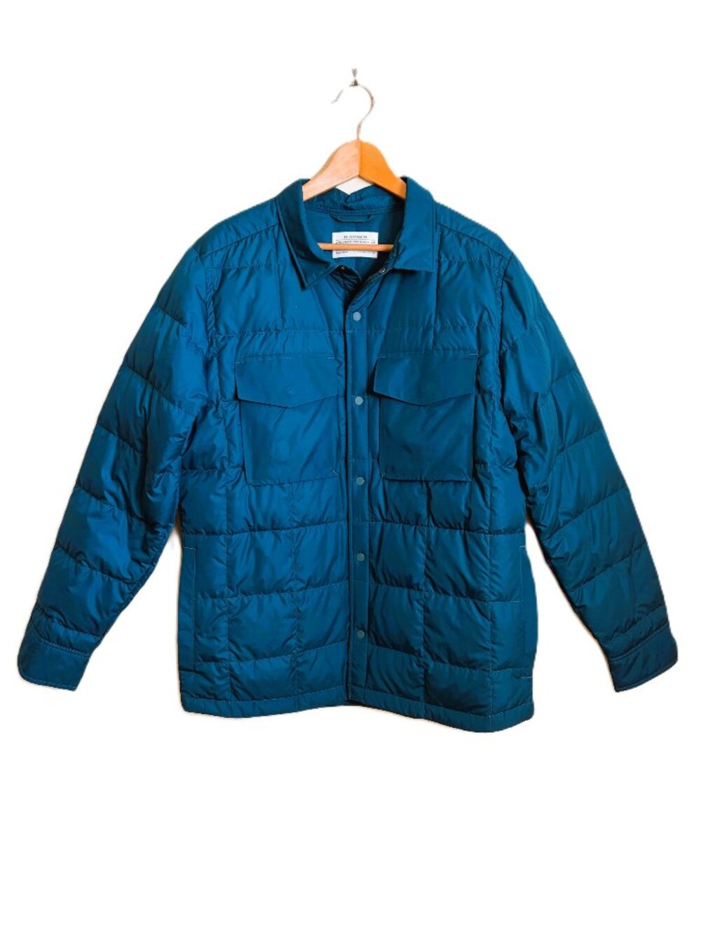 REI Co-op Men’s Medium Down Shacket Jacket Teal | Lightweight Insulated Snap Fro
